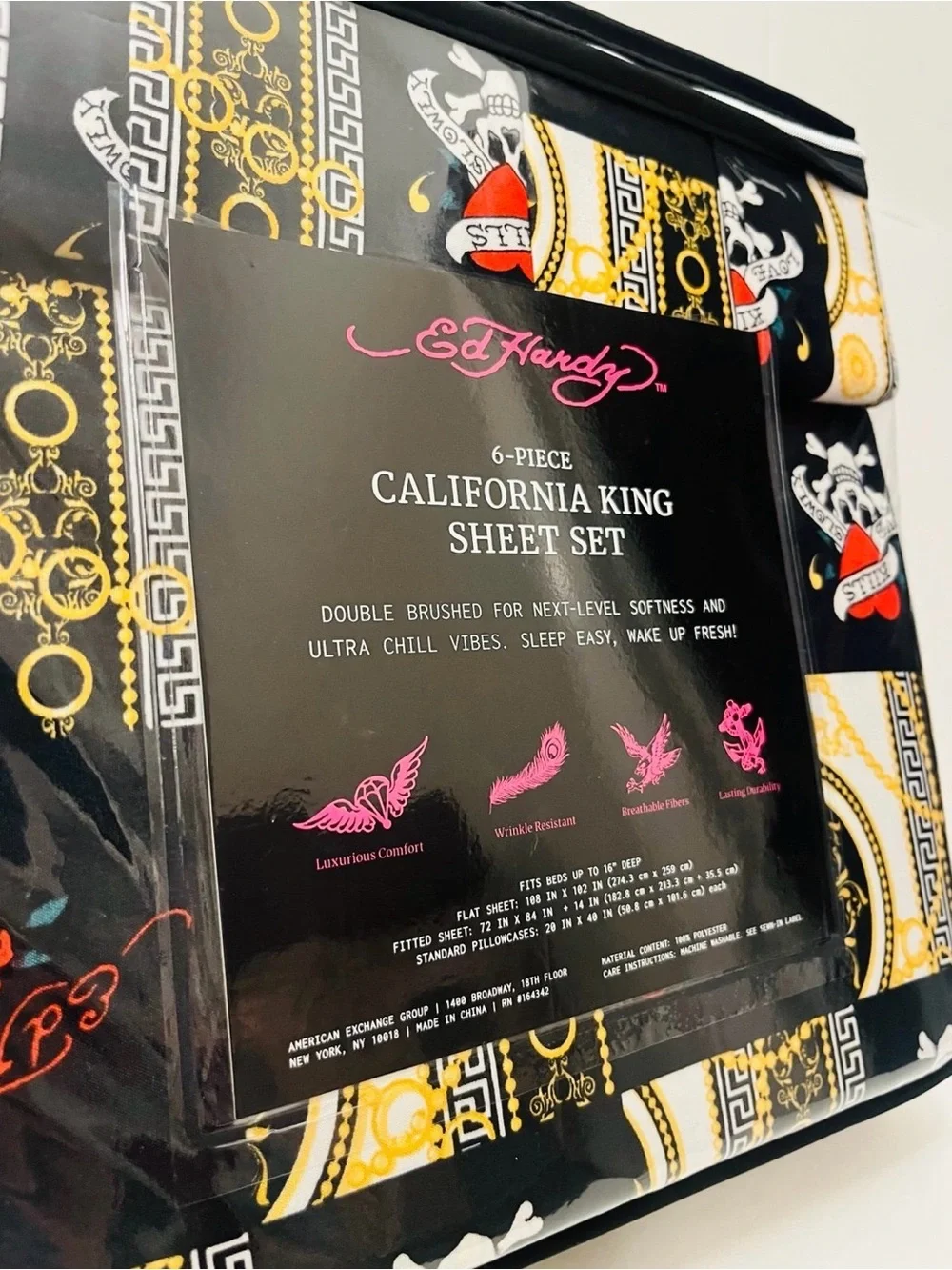 Ed Hardy 6 Piece California King Size Sheet Set Skulls Love Kills Slowly
